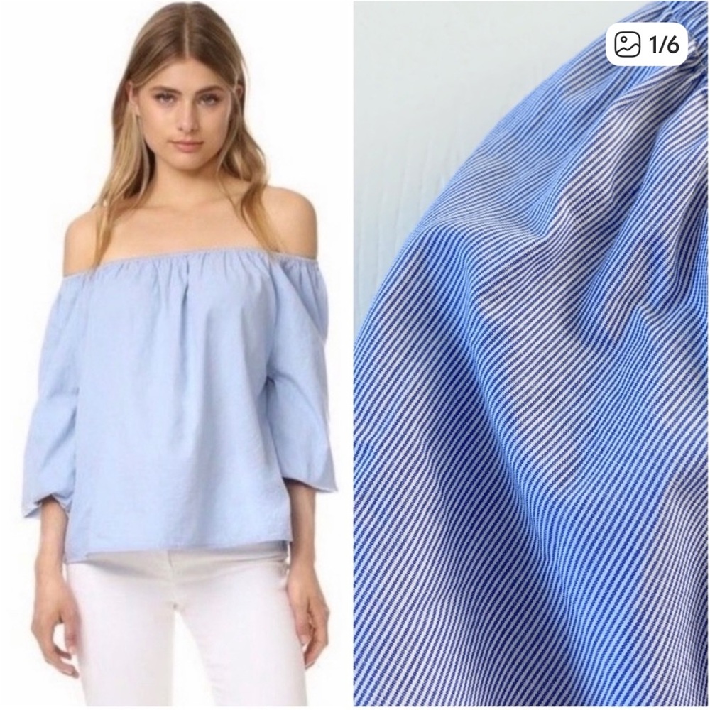 Anthropologie Maeve Striped Poplin Off-The-Shoulder Blouse 100% Cotton